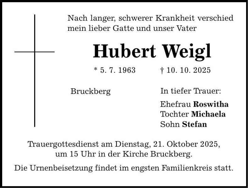 Traueranzeige Hubert Weigl