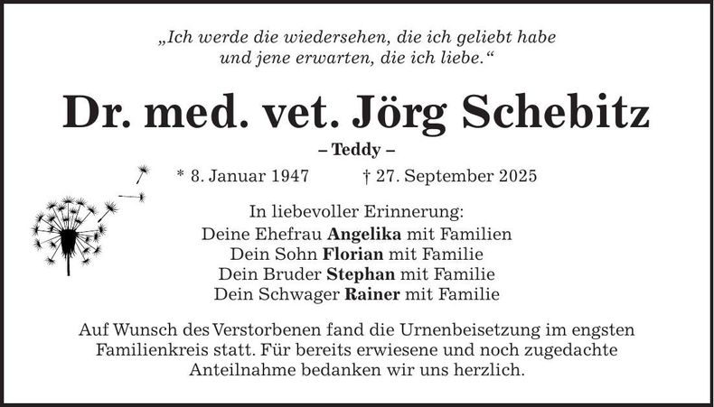Traueranzeige Jörg Schebitz