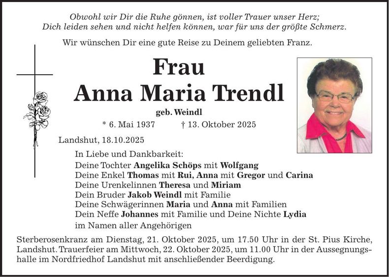 Traueranzeige Anna Maria Trendl