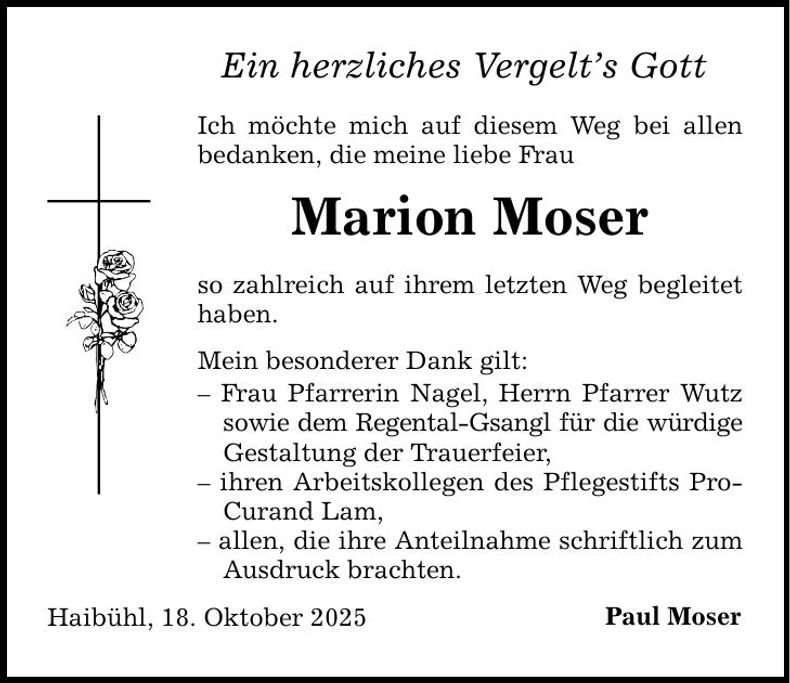 Traueranzeige Marion Moser