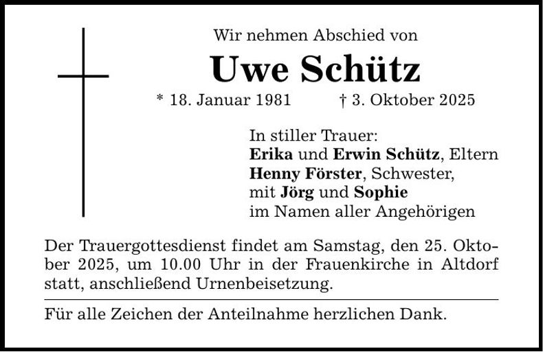 Traueranzeige Uwe Schütz