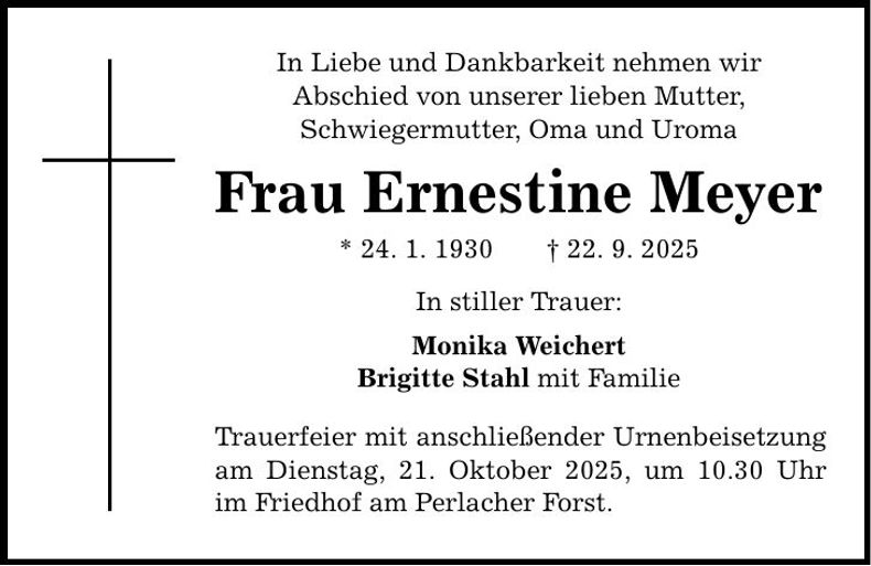 Traueranzeige Ernestine Meyer