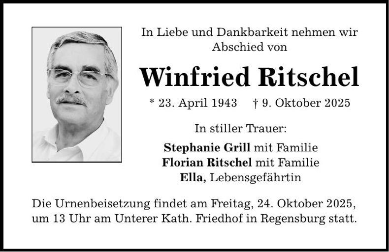Traueranzeige Winfried Ritschel