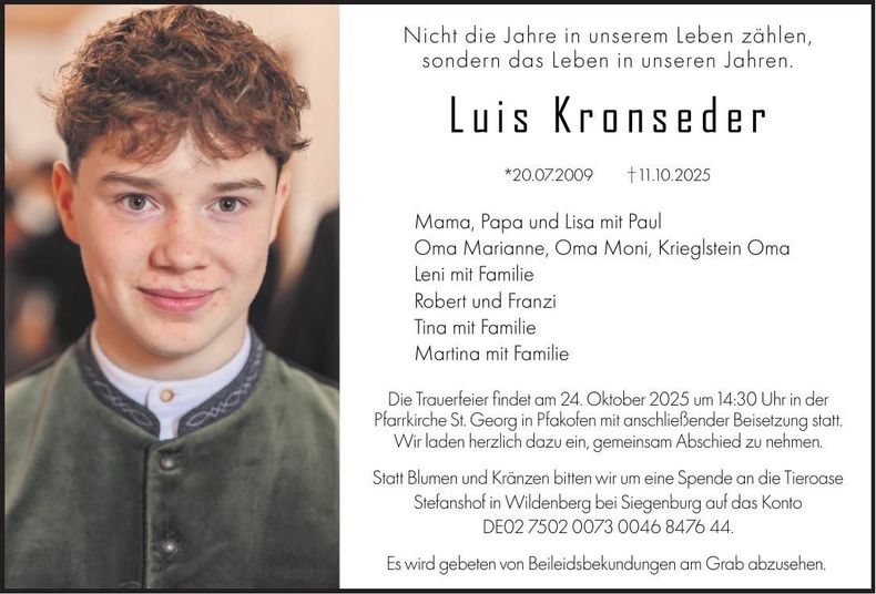 Traueranzeige Luis Kronseder