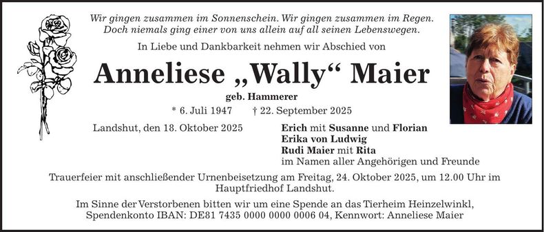 Traueranzeige Anneliese "Wally" Maier