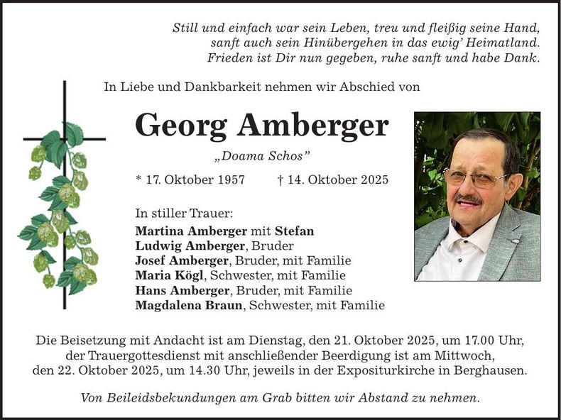 Traueranzeige Georg Amberger