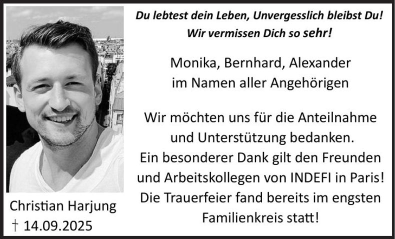 Traueranzeige Christian Harjung