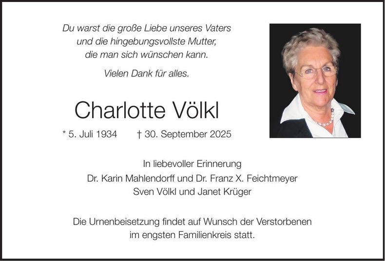 Traueranzeige Charlotte Völkl