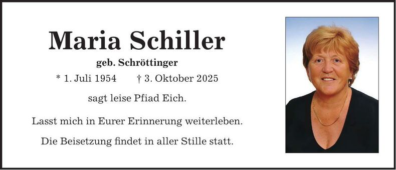 Traueranzeige Maria Schiller