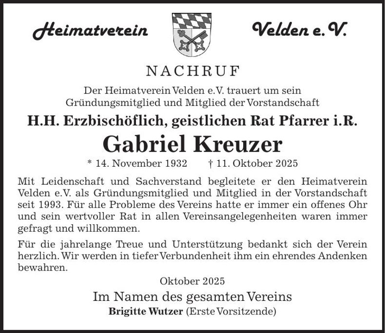 Traueranzeige Gabriel Kreuzer
