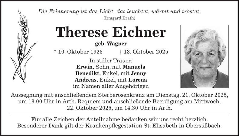 Traueranzeige Therese Eichner