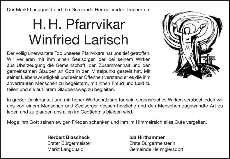 Traueranzeige Winfried Larisch