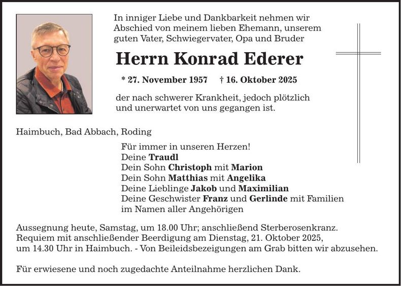 Traueranzeige Konrad Ederer