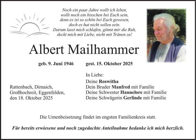Traueranzeige Albert Mailhammer