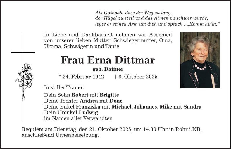 Traueranzeige Erna Dittmar