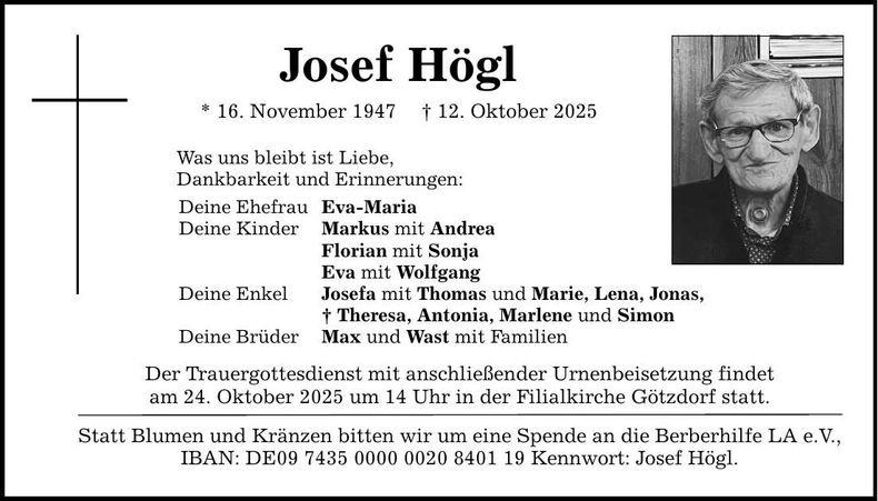 Traueranzeige Josef Högl
