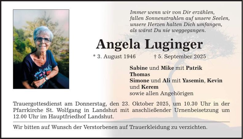 Traueranzeige Angela Luginger