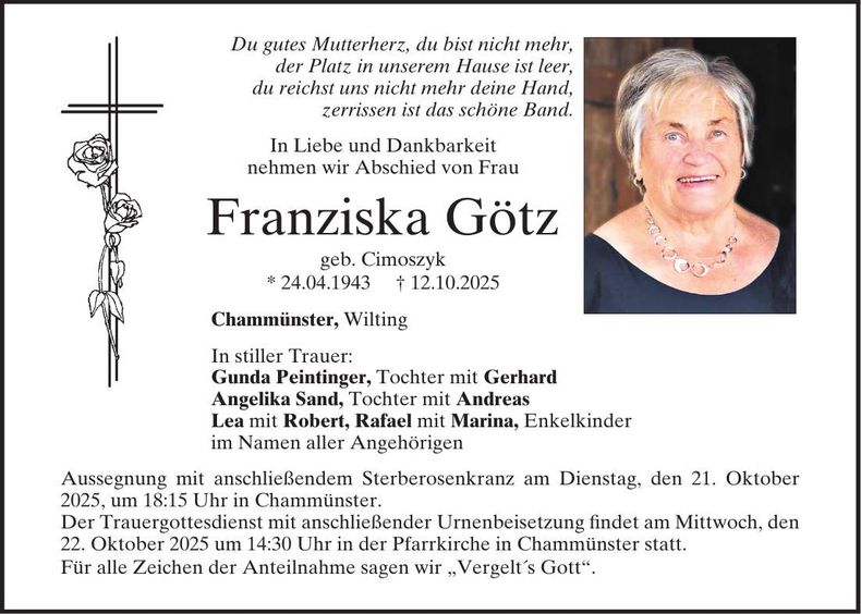 Traueranzeige Franziska Götz