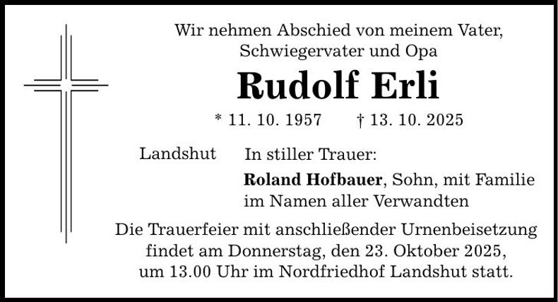 Traueranzeige Rudolf Erli