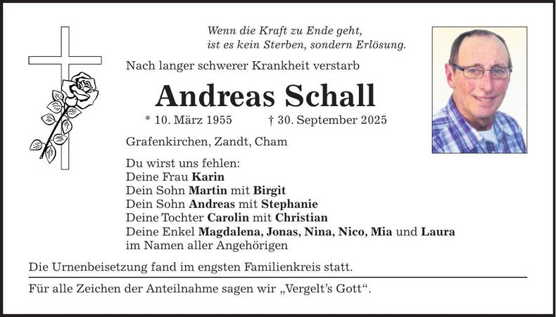 Traueranzeige Andreas Schall