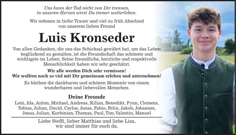 Traueranzeige Luis Kronseder