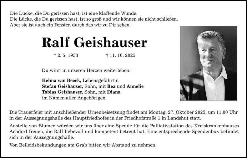 Traueranzeige Ralf Geishauser