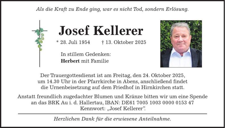 Traueranzeige Josef Kellerer
