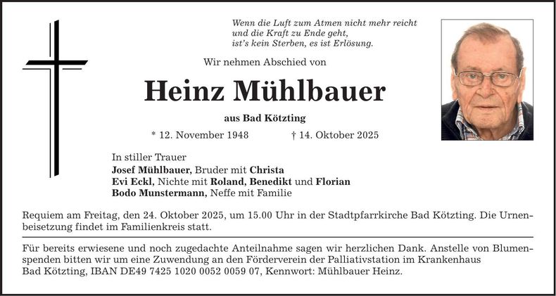 Traueranzeige Heinz Mühlbauer