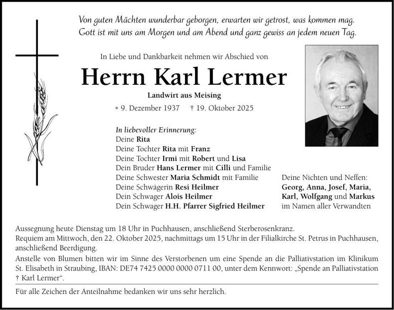 Traueranzeige Karl Lermer