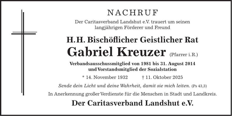Traueranzeige Gabriel Kreuzer