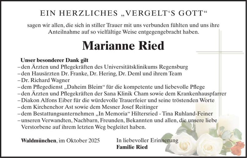 Traueranzeige Marianne Ried