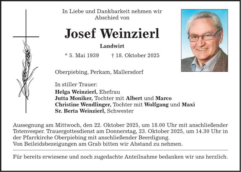 Traueranzeige Josef Weinzierl