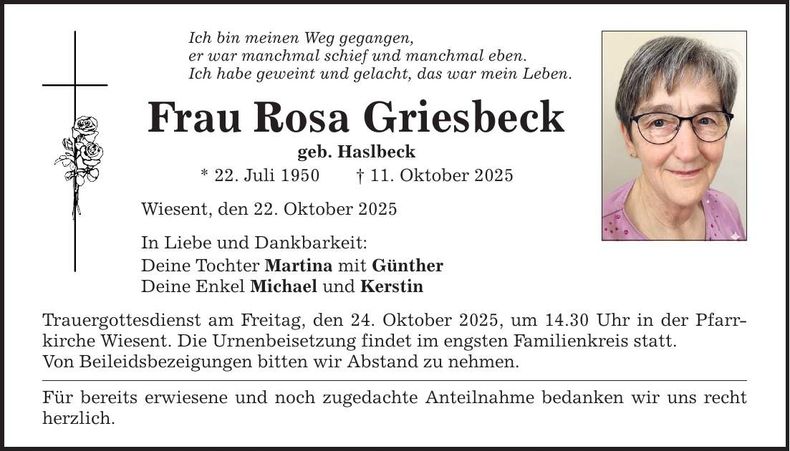Traueranzeige Rosa Griesbeck