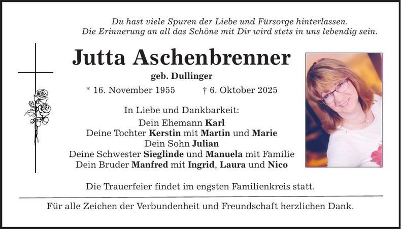 Traueranzeige Jutta Aschenbrenner