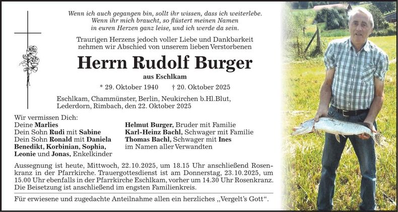Traueranzeige Rudolf Burger