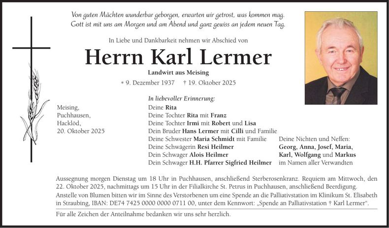 Traueranzeige Karl Lermer