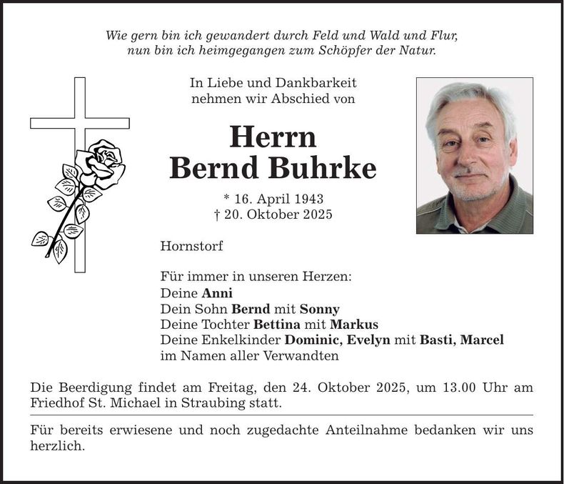 Traueranzeige Bernd Buhrke
