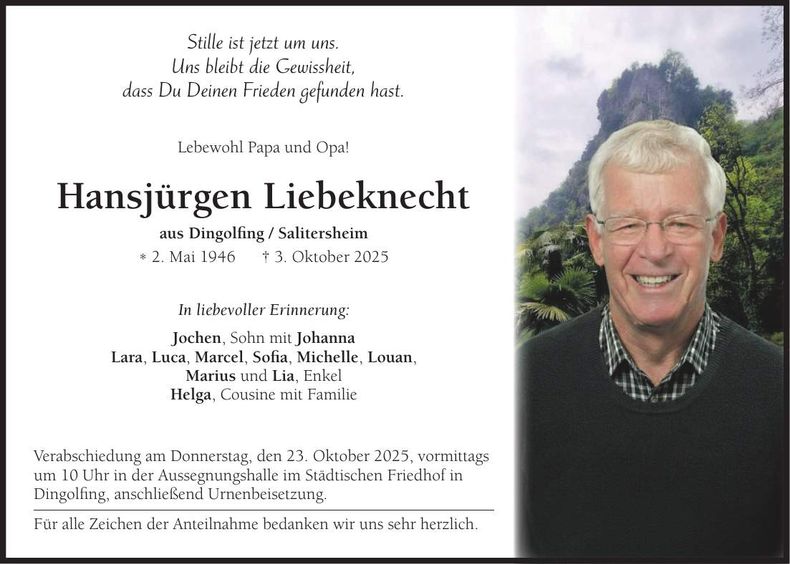 Traueranzeige Hansjürgen Liebeknecht
