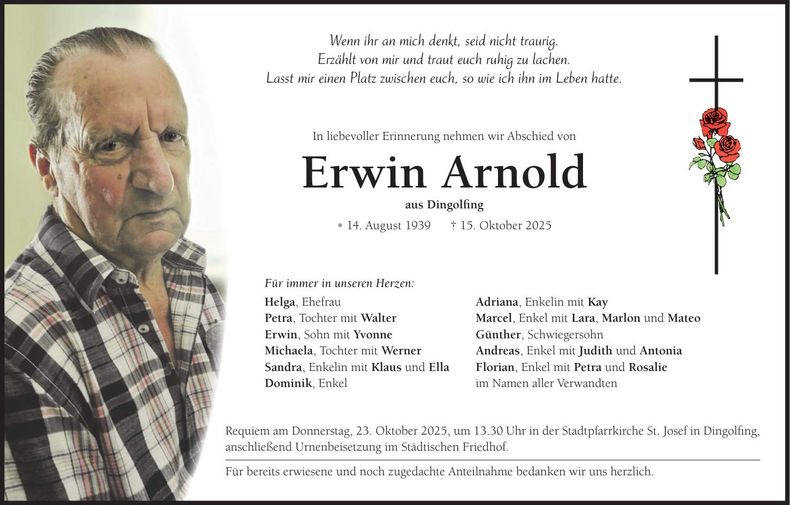 Traueranzeige Erwin Arnold