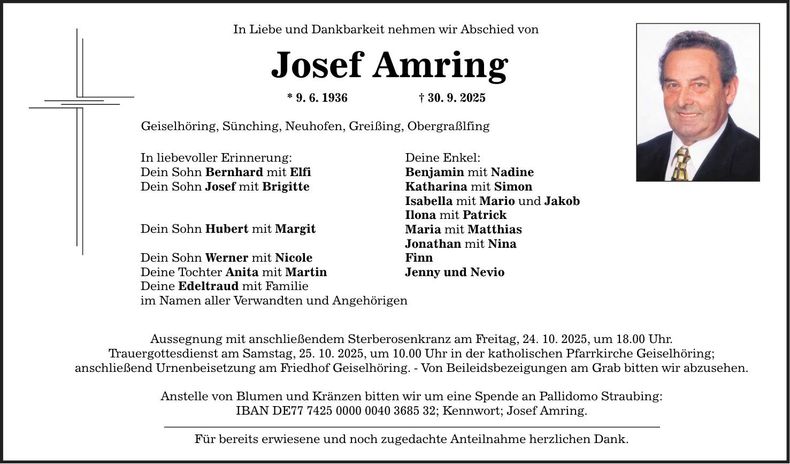 Traueranzeige Josef Amring