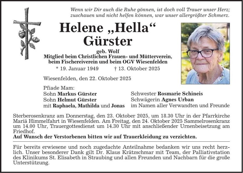 Traueranzeige Helene Gürster