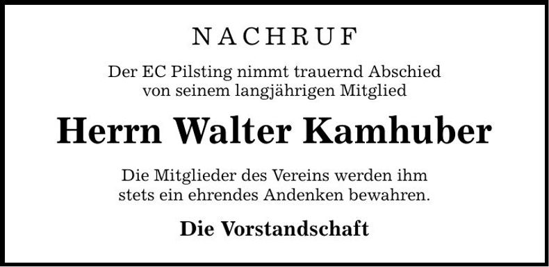 Traueranzeige Walter Kamhuber