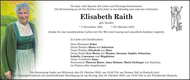 Traueranzeige Elisabeth Raith