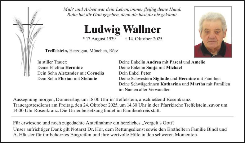 Traueranzeige Ludwig Wallner