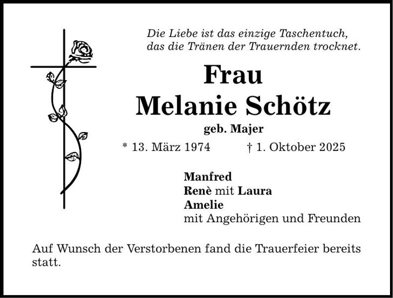 Traueranzeige Melanie Schötz