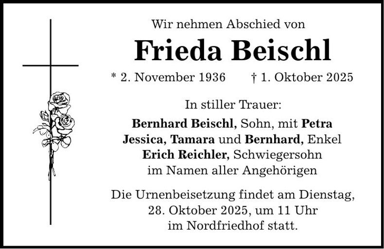 Traueranzeige Frieda Beischl