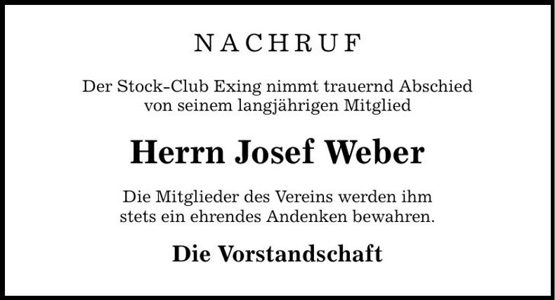 Traueranzeige Josef Weber