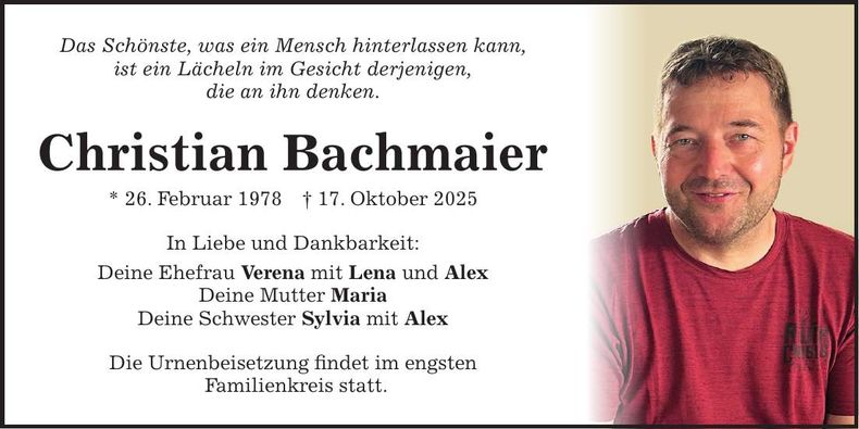 Traueranzeige Christian Bachmaier