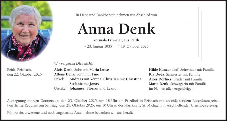 Traueranzeige Anna Denk