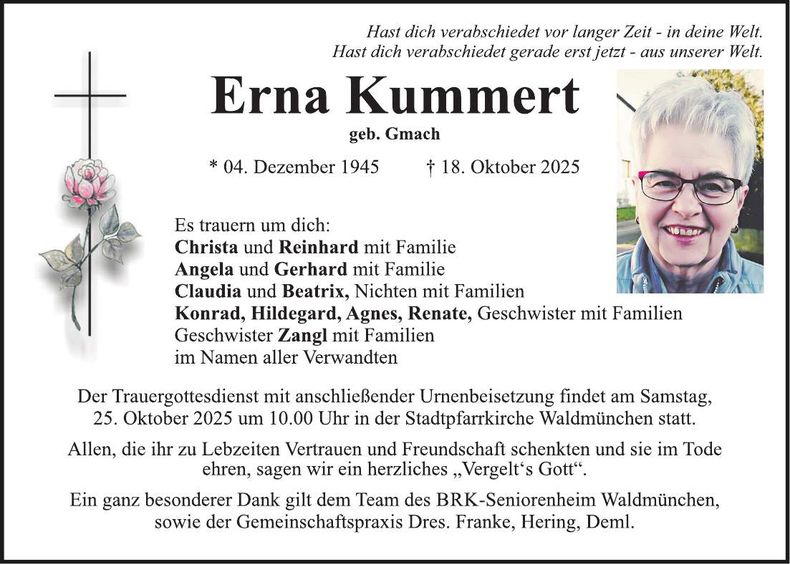 Traueranzeige Erna Kummert